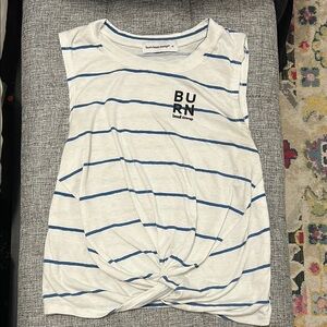 Burn Boot Camp White and Blue Striped Tank Top